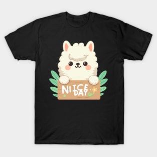 Cute Alpaca's Greeting. Alpaca says "NICE DAY" T-Shirt T-Shirt